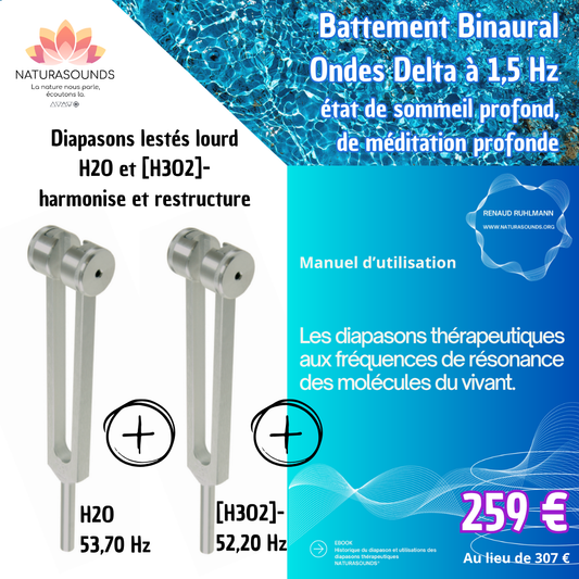 BUNDLE 2 Diapasons Lestés Thérapeutiques Fréquences de l’Eau 52,2 & 53,7 Hz avec manuel